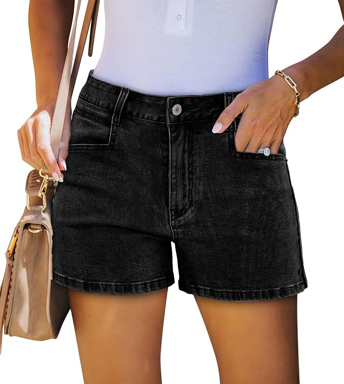onlypuff Women Ripped Denim Shorts Distressed Mid Rise Stretchy Casual Jean Shorts | Amazon (US)