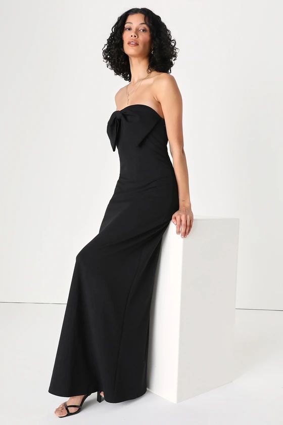 Black Strapless Bow Maxi Dress | Black Maxi Dress | Black Tie Dress | Black Tie Wedding |  | Lulus (US)