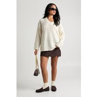 Womens Textured Knit V Neck Oversized Sweater - White - S | boohoo (US & Canada)