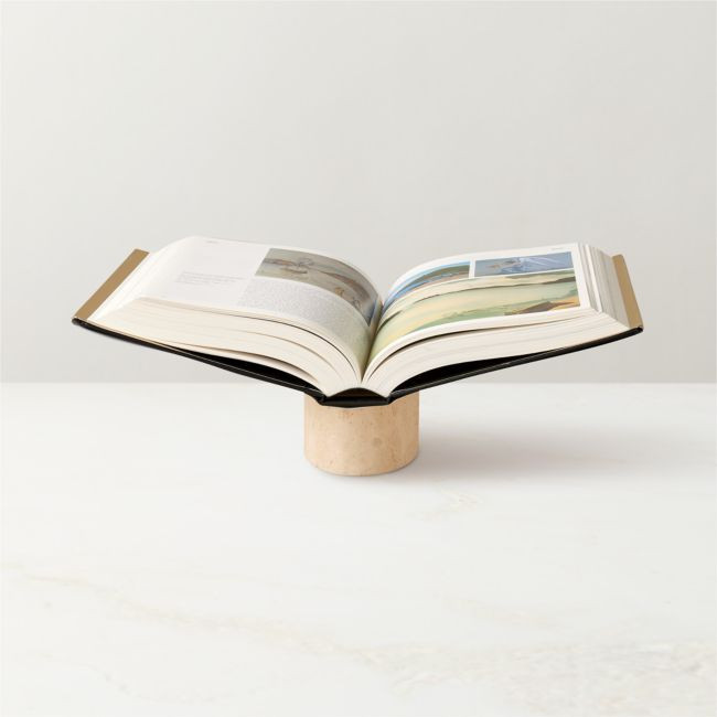 Aimes Brass and Travertine Bookstand | CB2