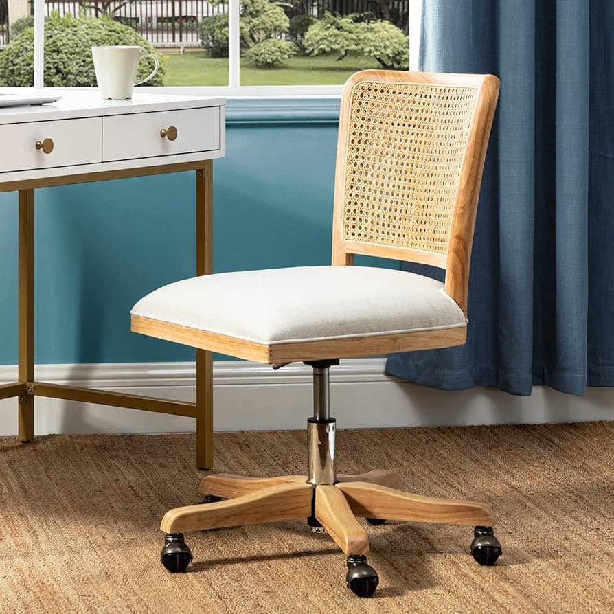 Modern Home Office Chair Comfortable Upholstered Armless Desk Chair, Adjustable Swivel Rolling Co... | Amazon (US)