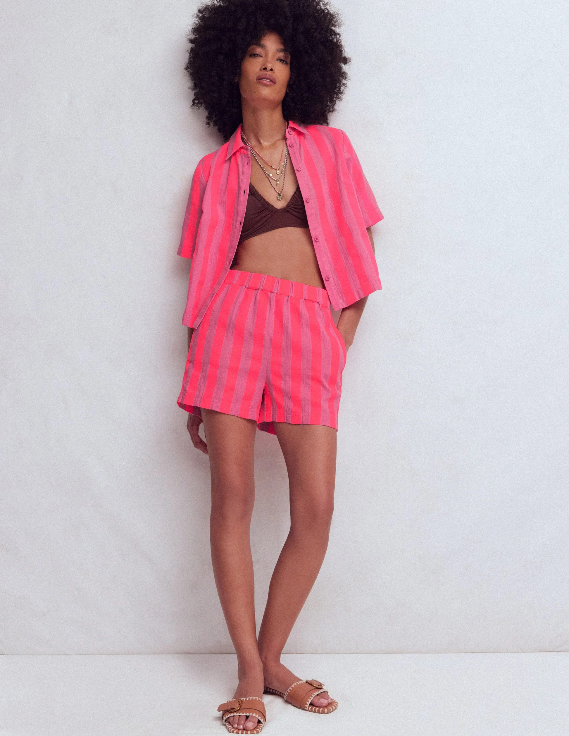 Double Cloth Shirt-Pink, Neon Coral Mid Stripe | Boden (US)