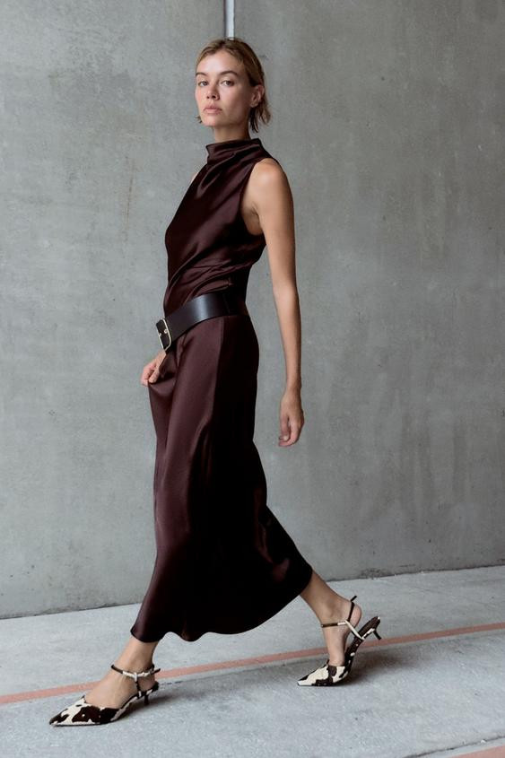 FUR TRIMMED LEATHER SLINGBACK KITTEN HEELS | Zara US