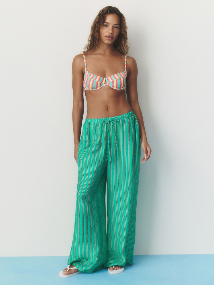 Groengestreept - self. Wide Leg Stripe Beach Trousers | Next EU