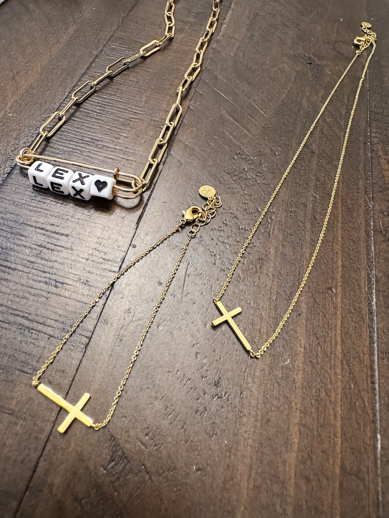 Gold and meaningful ✨ In love with this custom safety pin necklace and dainty cross bracelet/ necklace set from Nickel & Suede!

#LTKFindsUnder50