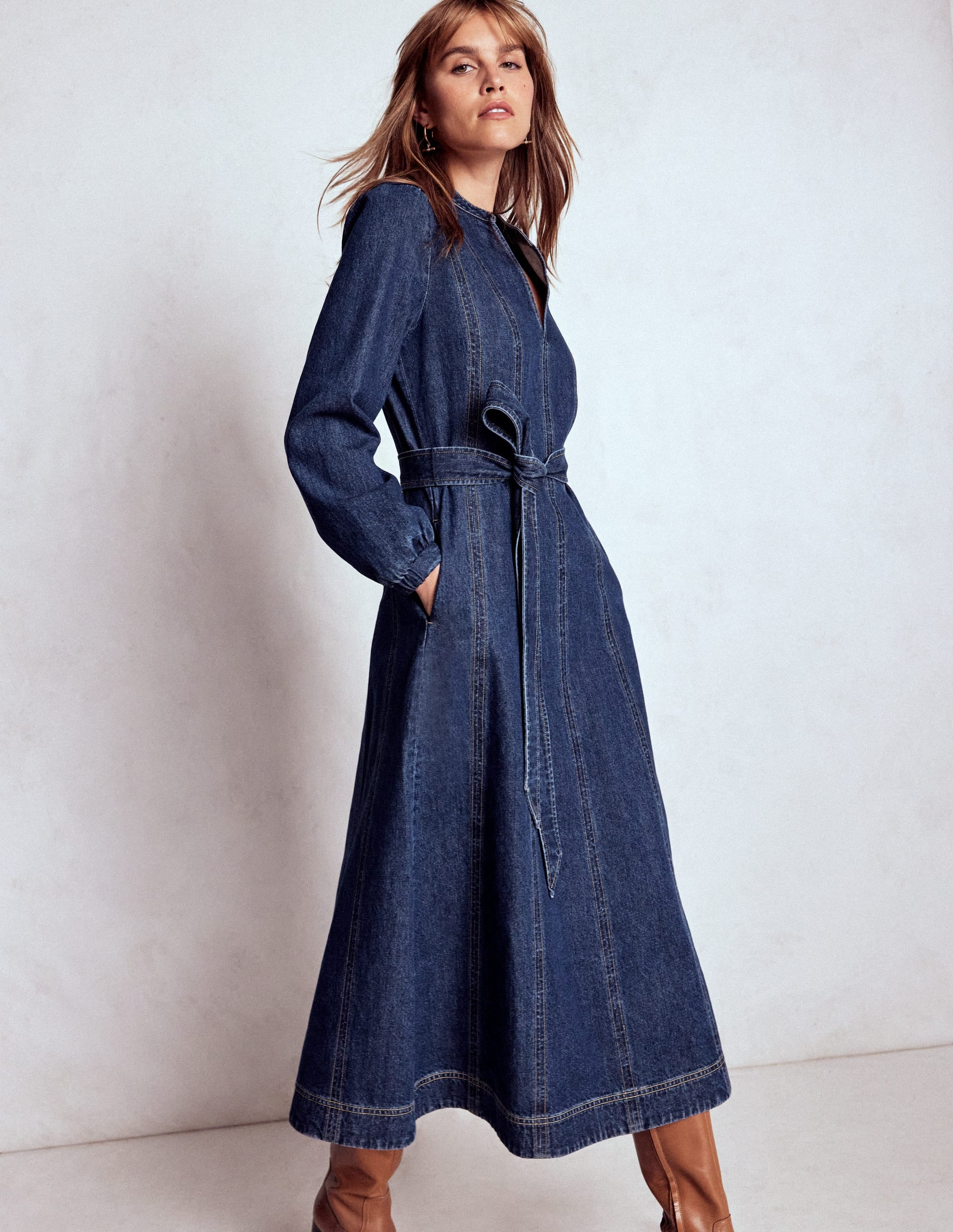 Ros Panelled Denim Midi Dress-Indigo Denim | Boden (US)