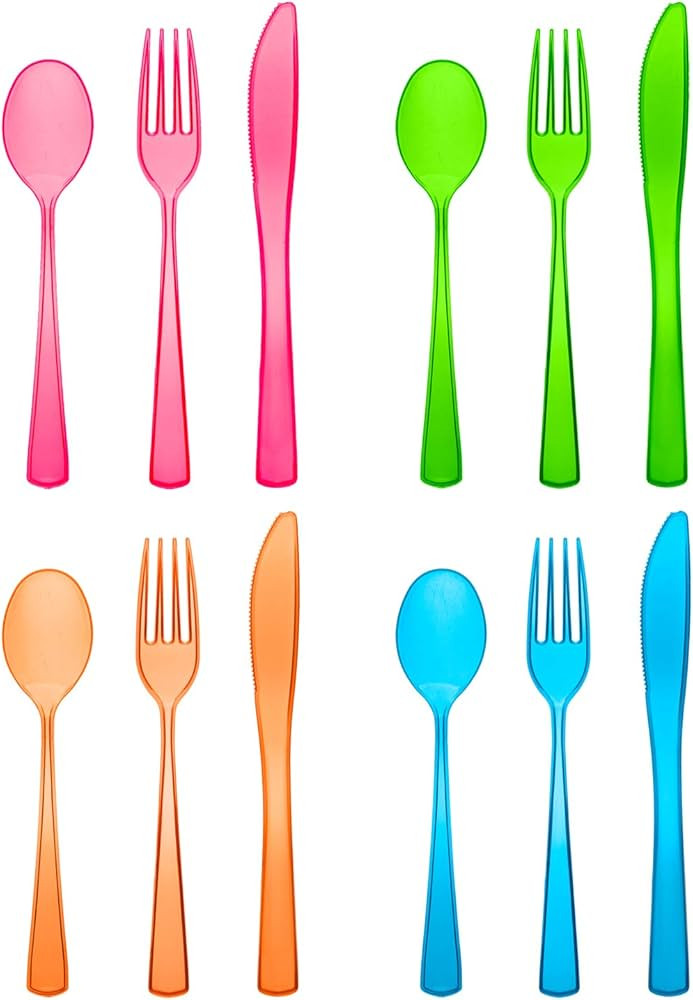 Party Essentials Heavy-Duty Hard Plastic Cutlery Combo Pack, 192 Pieces/64 Place Settings, Assort... | Amazon (US)