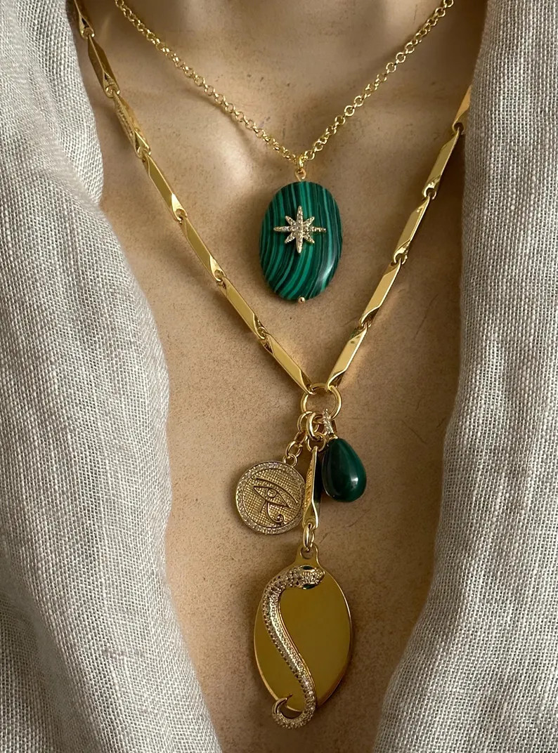Malachite mix charms necklaces/Malachite Northstar necklace/Cross necklace | Etsy (Global)