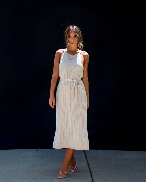 Jane Ribbed Knit Midi Dress - Cream | VICI