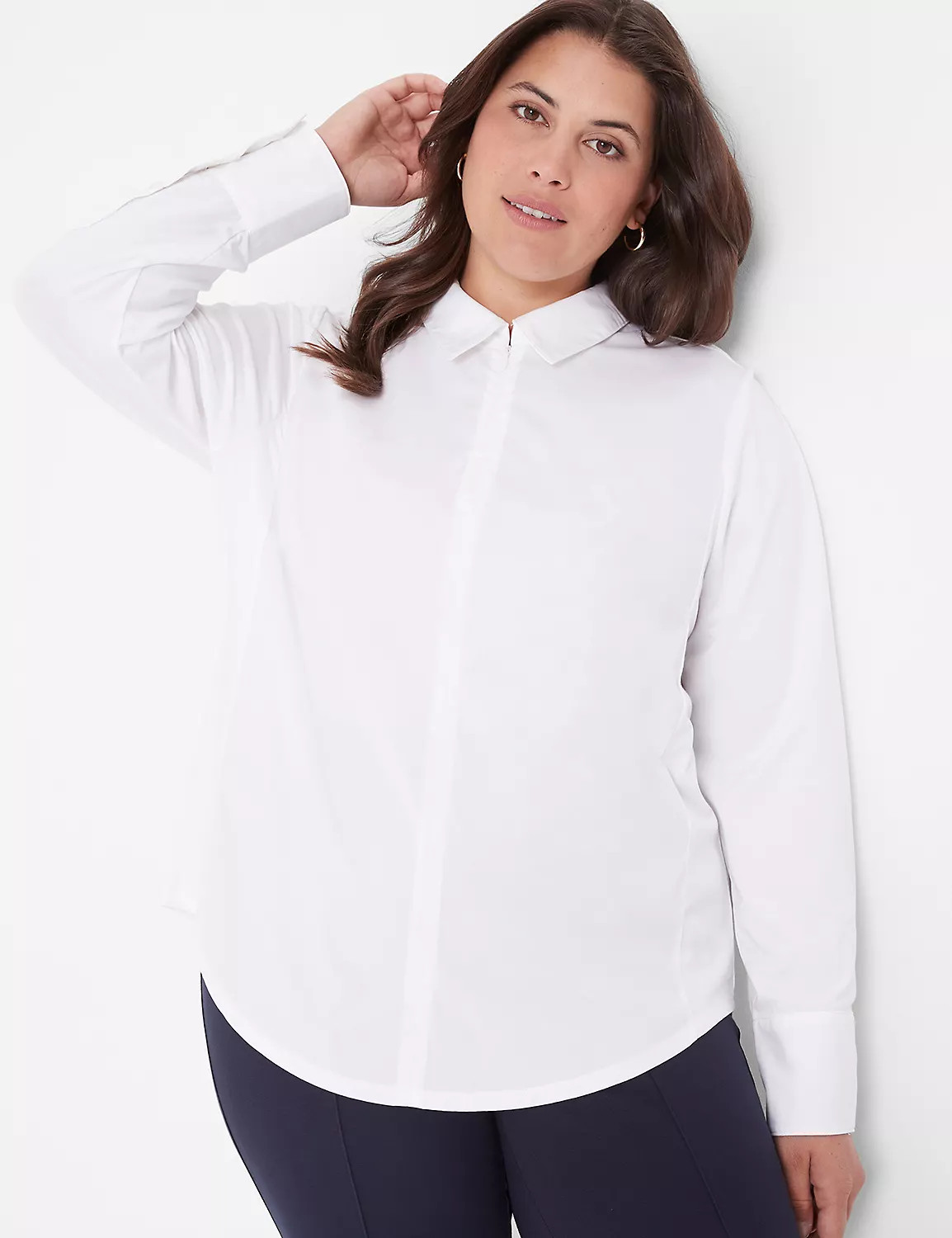 Collared Zip-Front Woven & Knit Top | LaneBryant | Lane Bryant (US)