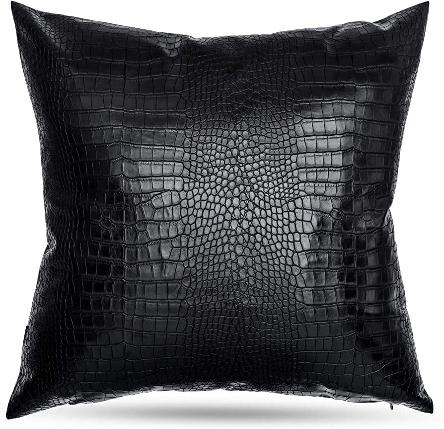 HDDahua Black Crocodile Skin Thick & Soft Faux Leather Pillow Cover, 18x18 Inches Crocodile Throw... | Amazon (US)