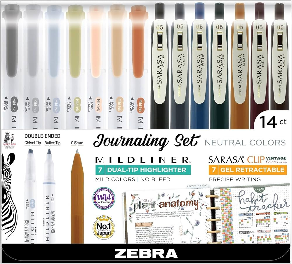 Zebra Pen Sarasa Clip Vintage and Mildliner Neutral Set, 7 Gel Pens, 7 Dual-Tip Highlighters Idea... | Amazon (US)