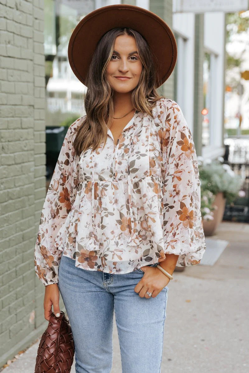 Cream Fall Floral Print Blouse - FINAL SALE | Magnolia Boutique