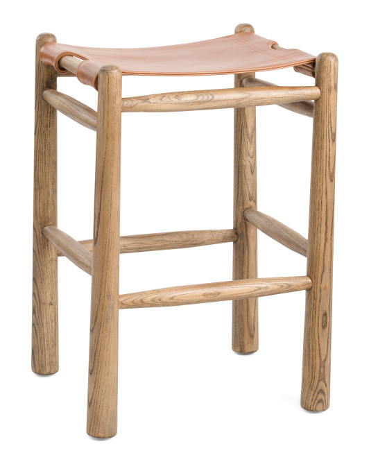 22x32 Nino Solid Parawood And Top Grain Leather Counter Stool | Marshalls