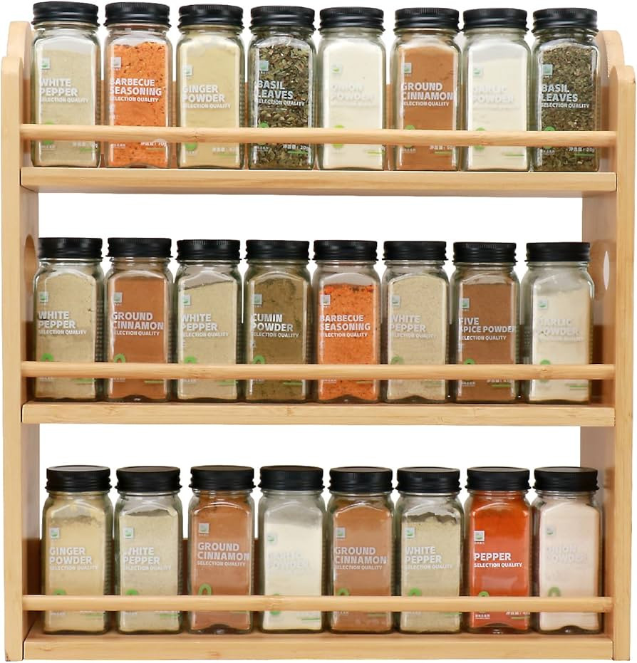 3 Tier Bamboo Spice Rack, Spice Rack Organizer, Seasoning Jars Rack Shelf Spice Organizer for Kit... | Amazon (US)