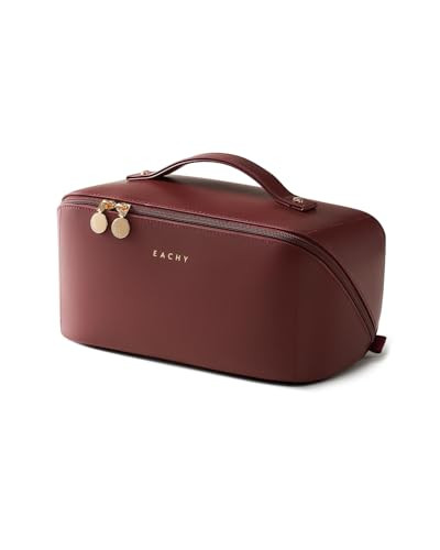 EACHY Travel Makeup Bag,Large Capacity Cosmetic Bags for Women,Portable Pouch Open Flat Toiletry Bag Make up Organizer with Divider and Handle | Amazon (US)