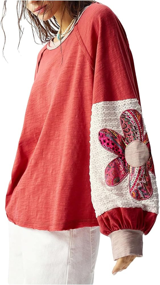 BEAUDRM Women's Oversized Sweatshirt Boho Tops Crewneck Sweatshirt | Amazon (US)