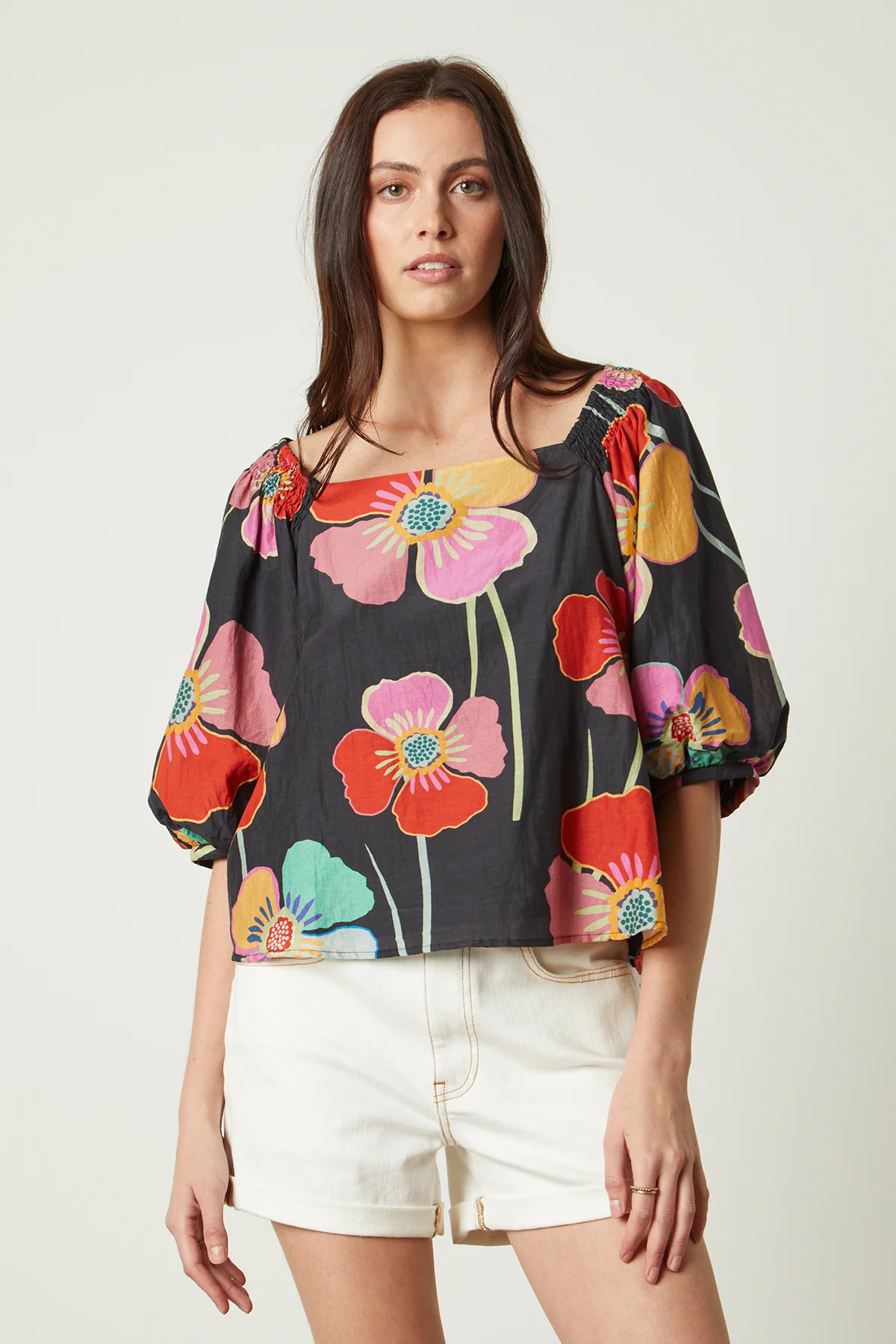 JASMINE PRINTED SILK COTTON VOILE PUFF SLEEVE TOP | Velvet by Graham & Spencer