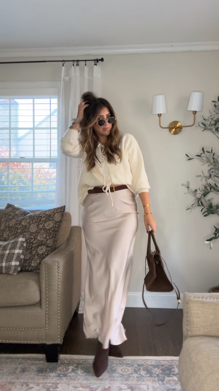 Slip skirt outfit. Holiday outfit, thanksgiving outfit, sweater, date night outfit, workwear. Wearing TTS! Xx 

#LTKSeasonal #LTKHoliday #LTKStyleTip