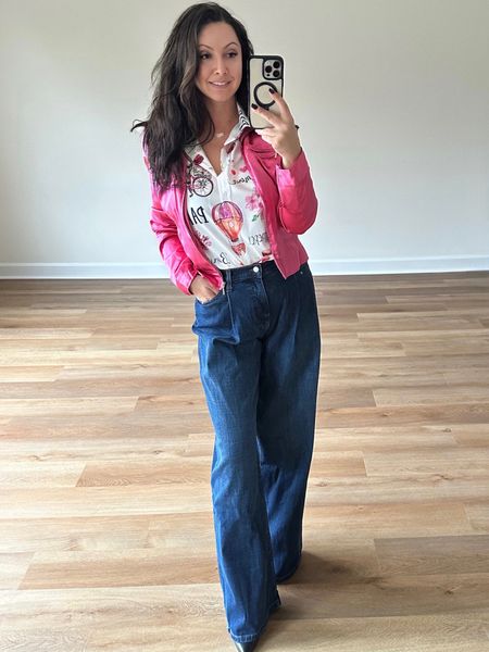 Keep adding thing to make this outfit more fun! Feel like 80’s gal with my satin bomber jacket and wide jeans form Banana  Republic 🩷 

#LTKfindsunder50 #LTKSeasonal #LTKfindsunder100