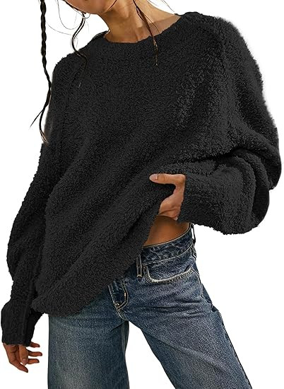 Beaully Women's Oversized Long Sleeve Crewneck Fuzzy Knit Warm Sweaters 2025 Fall Pullover Sweate... | Amazon (US)