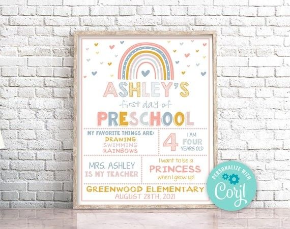 Editable First Day of Preschool Sign Boho Rainbow First Day of School Sign Rainbow First Day Of K... | Etsy (US)