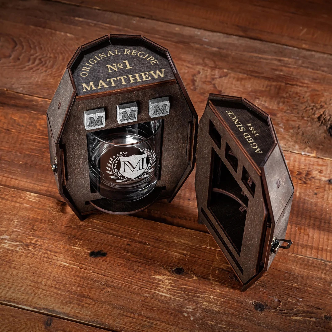 Unique Birthday Gift for Him, Father's Day gift for dad, Personalized Whiskey Glasses Set in a Wo... | Etsy (US)