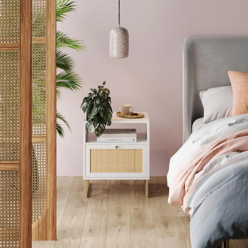 Rattan & Wood Door Storage Nightstand | Nathan James