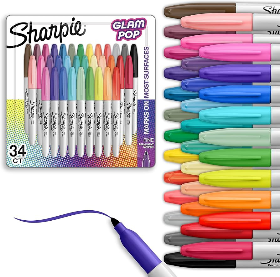 Sharpie Glam Pop Permanent Markers, Fine Tip Marker Set, Coloring Markers, Art Markers, Drawing M... | Amazon (US)