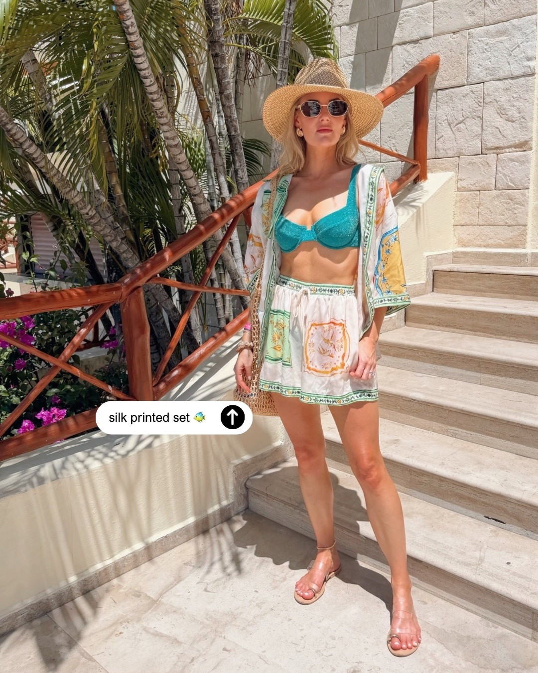 Beach vacation outfit – wearing a small in the silk two-piece set, and swimsuit. @Commense ￼@VETCHY take 12% off Commense with code: caitlinzintl_12￼

#LTKTravel #LTKSeasonal #LTKSwim