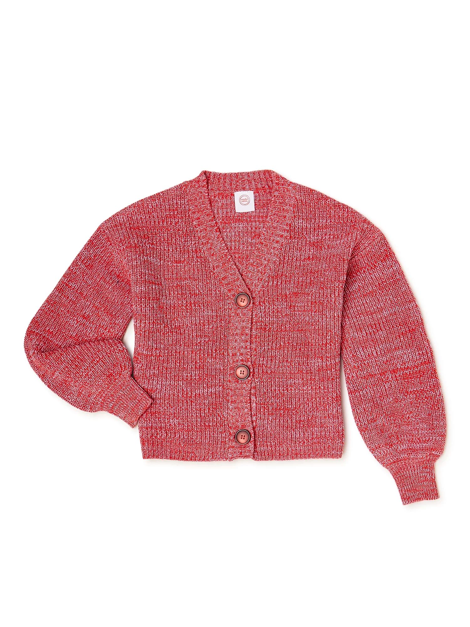 Wonder Nation Girls Long Sleeve Button-Front Cardigan Sweater, Sizes 4-18 & Plus - Walmart.com | Walmart (US)