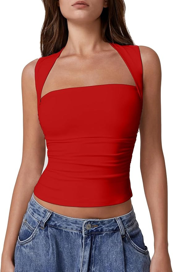 QINSEN Women's Square Neck Slim Fit Tank Top | Amazon (US)