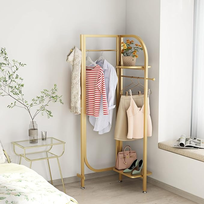 DOORXIFO Corner Gold Metal Clothing Racks,Heavy Duty Freestanding Clothes Racks Coat Rack for Hal... | Amazon (US)