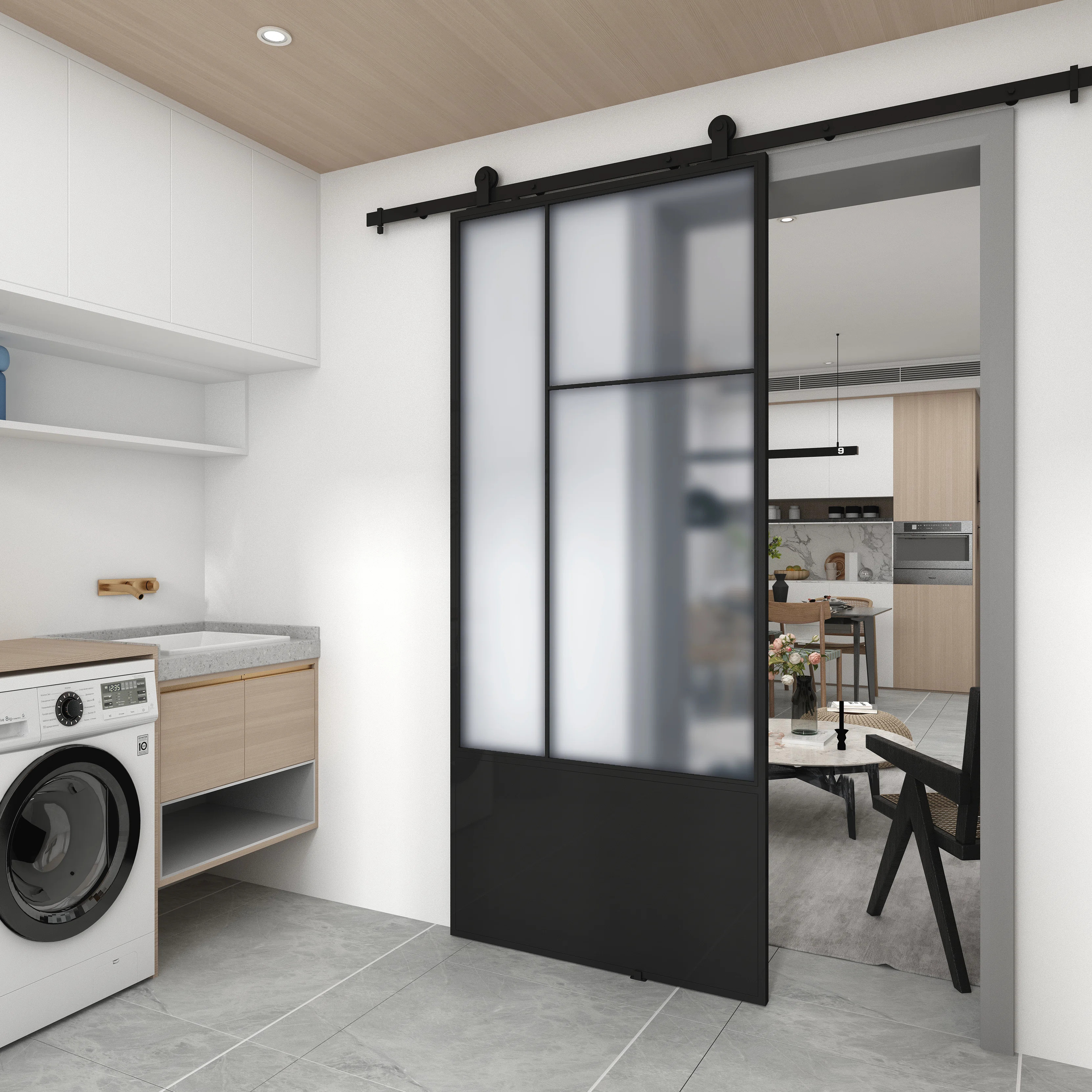 Glass and Metal Cicero Barn Door with Installation Hardware Kit | Wayfair North America