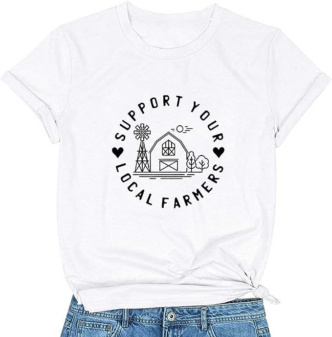 Tuplip Support Your Local Farmer Shirt, Vintage Womens Crew Neck Country Shirt | Amazon (US)