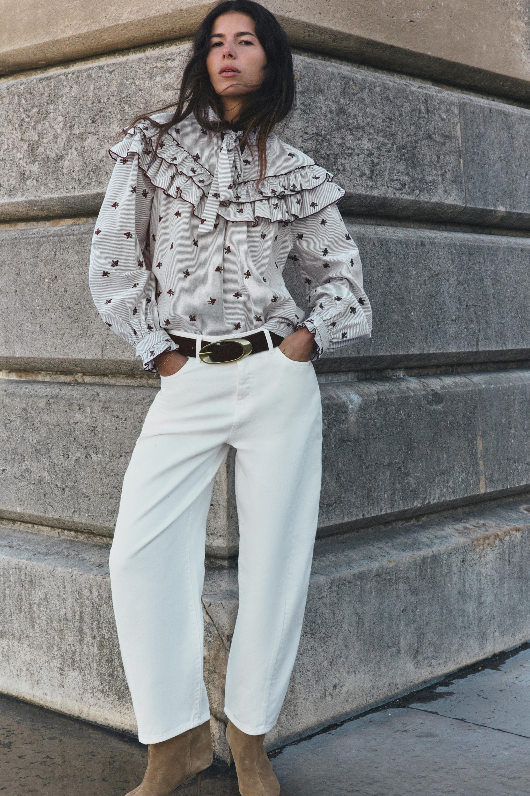 EMBROIDERED RUFFLE BLOUSE | Zara US