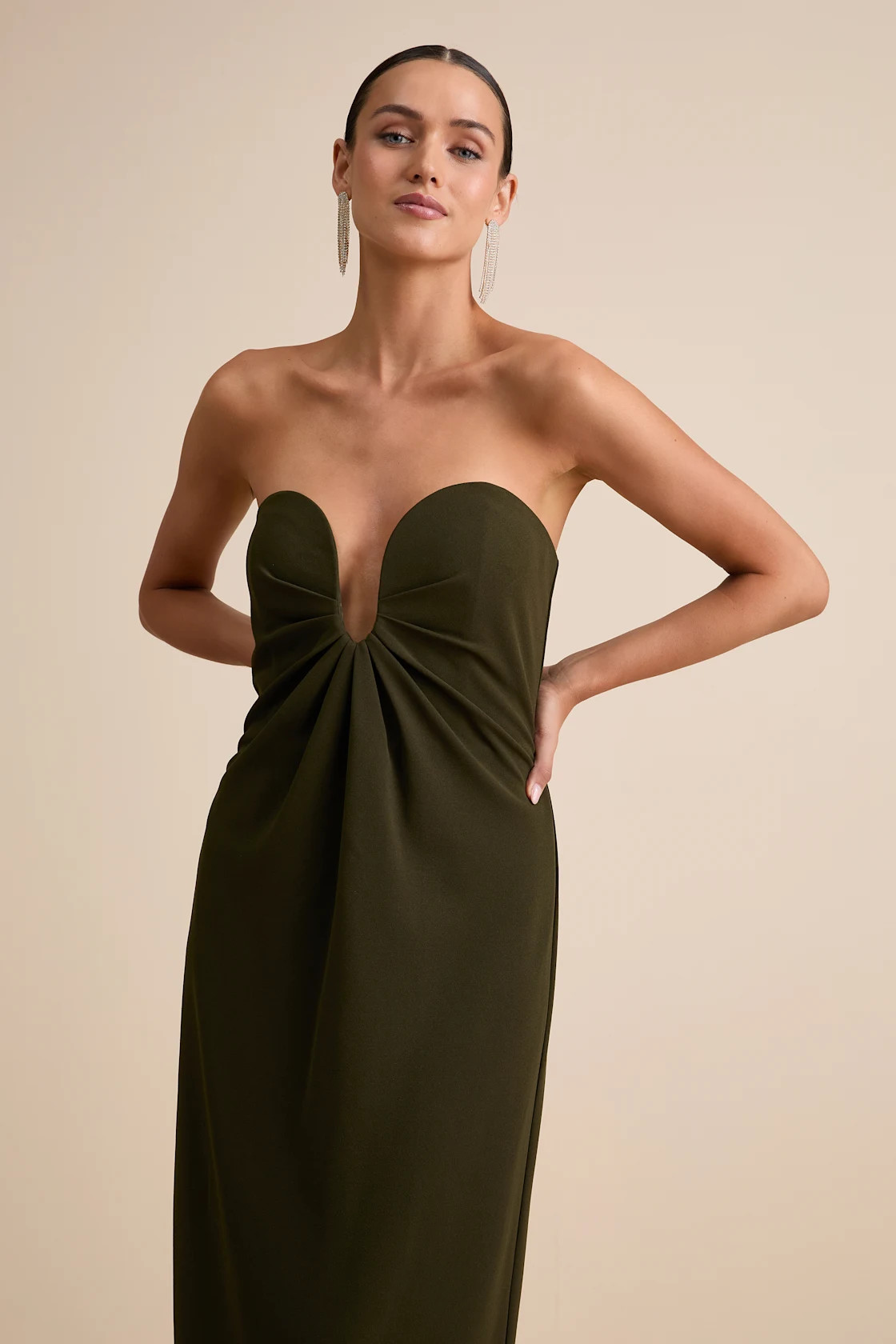 Thula Dark Olive Cutout U-Bar Column Maxi Dress | Lulus