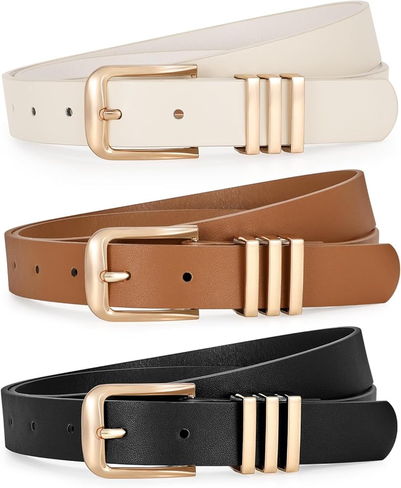 WERFORU 3 Pack Women’ Leather Belt with Square Gold Buckle Fashion Ladies Leather Waist Belt fo... | Amazon (US)