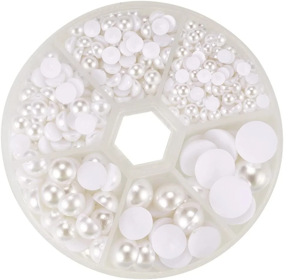 690pcs 6 Sizes White Flat Back Pearl Cabochon Flat Back Pearls for Crafts Scrapbooking Embellishm... | Walmart (US)