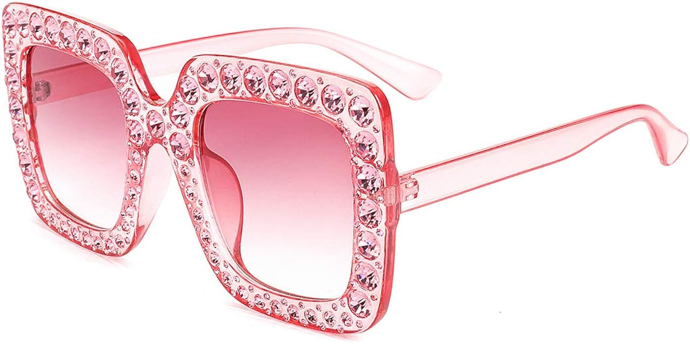 ROYAL GIRL Elton Square Rhinestone Sunglasses Oversized Diamond Bling Bling Glasses | Amazon (US)