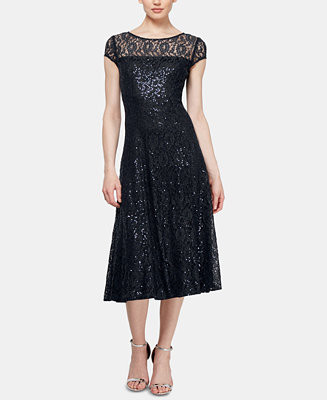 Sequined Lace Midi Dress | Macy's