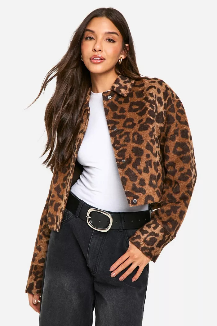 Leopard Print Wool Look Trucker | boohoo (US & Canada)