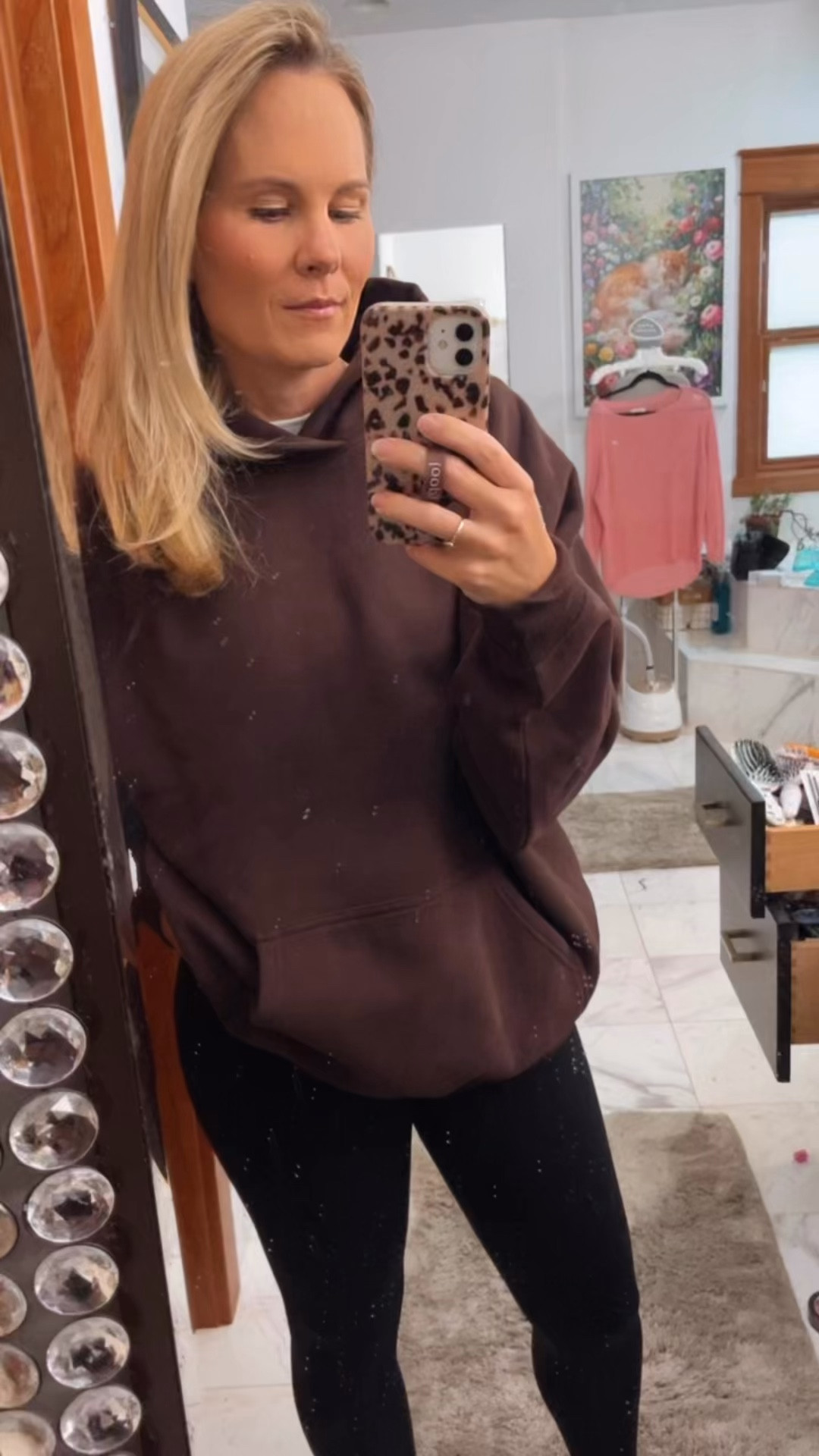 I grabbed this gorgeous rich mocha brown sweatshirt from Aritzia. This is the mega. It is also in the size large so it is very oversized, but I have not washed it yet so it might shrink a little bit because most of their stuff usually does, but I am loving how oversized it is. It’s so soft and comfortable and I have the homestretch pants to go with it right now. Just wearing some leggings cause it is that kind of a day ￼

#LTKootd #LTKdayinmylife #LTKmomlife