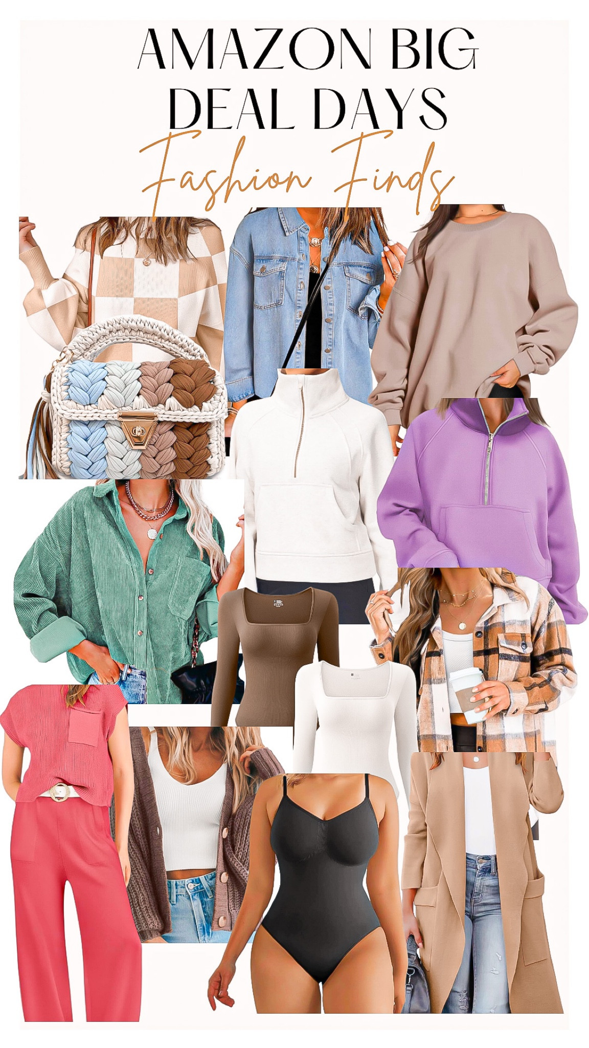 Amazon big deal days 

Fashion finds - women 

Checkered sweater, Jean jacket , denim button down, neutral sweatshirt , brown sweatshirt , crochet purse , handbag , designer inspired , purple sweatshirt , bodysuit , corduroy nutrient down, plaid jacket , shacket , two piece set, casual outfit , shape wear , coatigan, tan coat , sweater 

#LTKxPrime #LTKGiftGuide #LTKstyletip