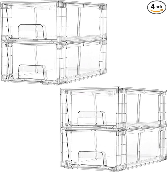 Vtopmart 4 Pack Stackable Storage Drawers,Clear Acrylic Drawer Organizers with Handles, Easily As... | Amazon (US)