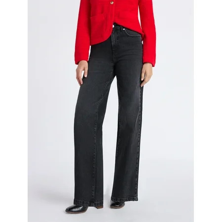 Free Assembly Women's High Rise Full Length Wide Leg Jeans, 30" Inseam, Sizes 0-26W | Walmart (US)
