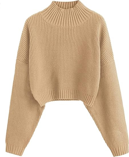 ZAFUL Women's Cropped Turtleneck Sweater Lantern Sleeve Ribbed Knit Pullover Sweater Jumper | Amazon (US)