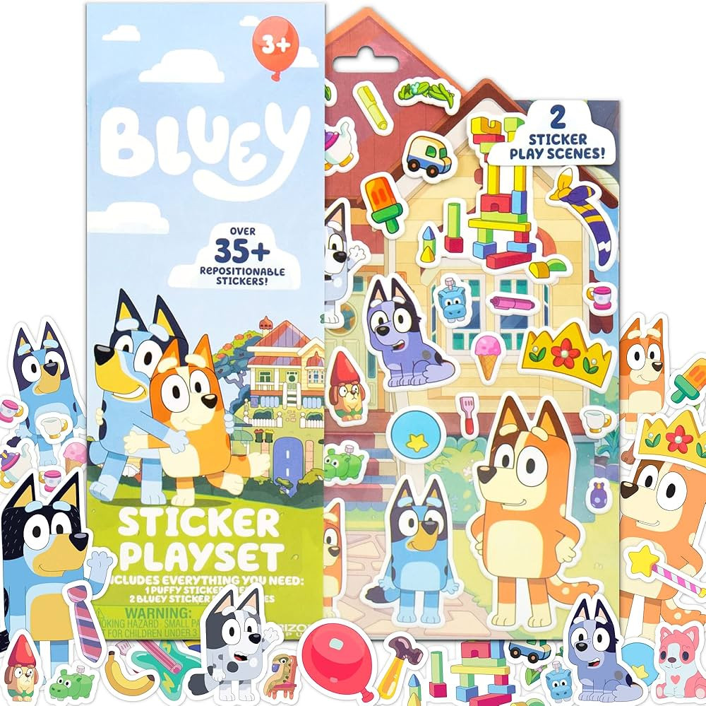 Horizon Group USA Bluey Sticker Playset, 2 Sticker Play Scenes, 35+ Reusable Puffy Bluey Repositi... | Amazon (US)