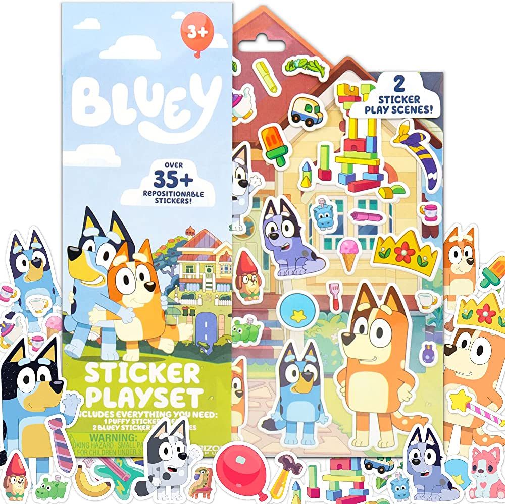 Horizon Group USA Bluey Sticker Playset, 35+ Reusable Stickers, 2 Sticker Play Scenes, Puffy Blue... | Amazon (US)