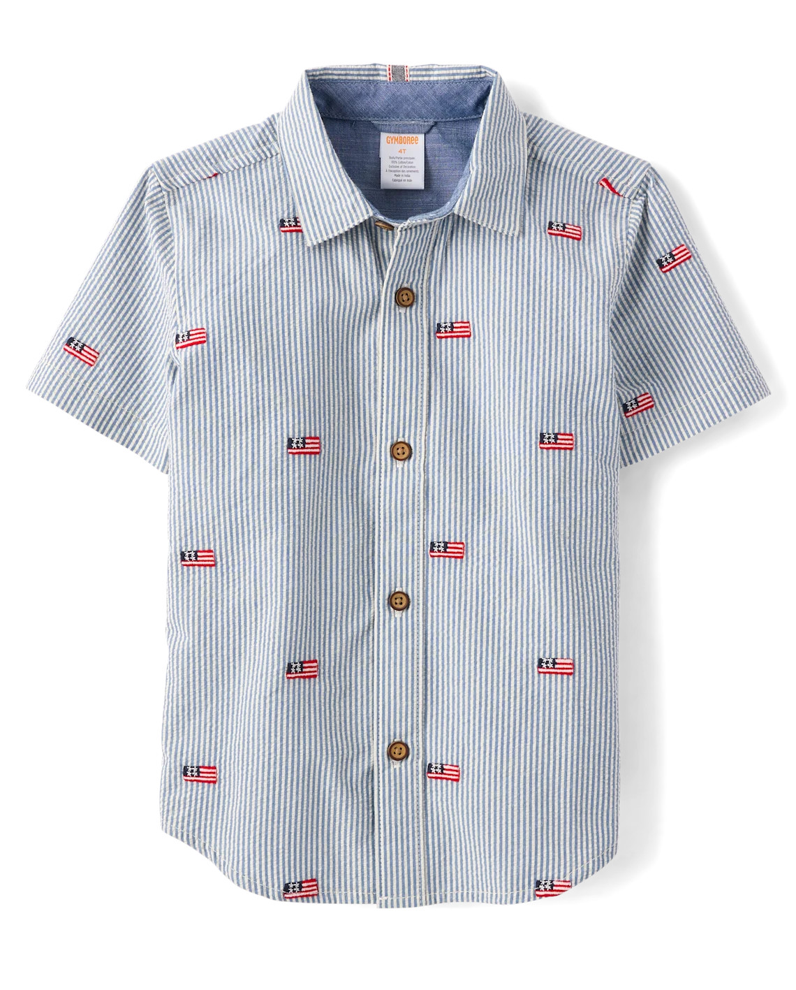 Boys Short Sleeve Embroidered Flag Seersucker Button Up Shirt - Nantucket Charm - BLUE | Gymboree | Gymboree